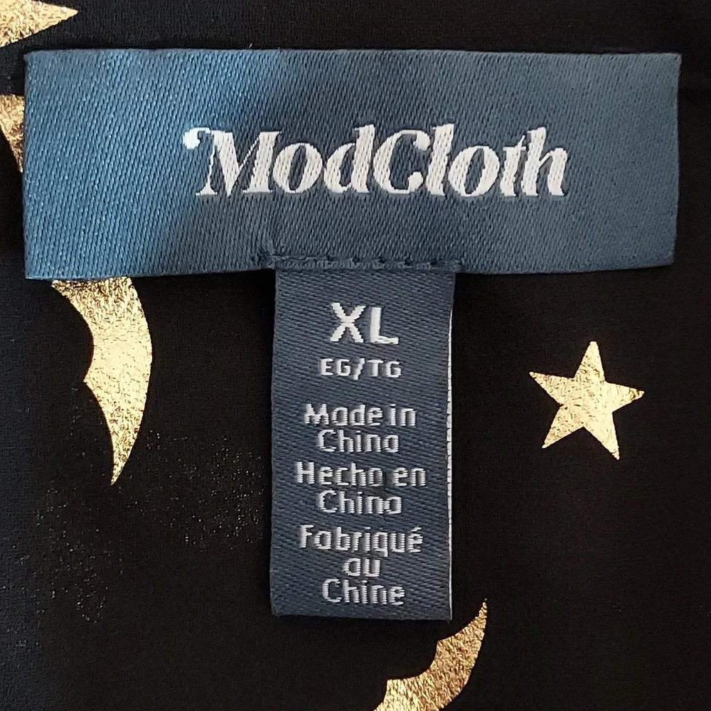 ModCloth NWT Goth Punk Black Gold 2 Piece Sheer Bat & Celestial Print Blouse XL - Picture 6 of 8